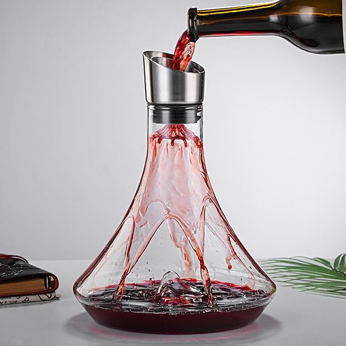 1000ml Glass Wine Decanter, Wine Carafe with Built-in-Aerator, Wine Aerator, Stainless Steel Pourer Lid, Filter, Wine Hand-held Aerator