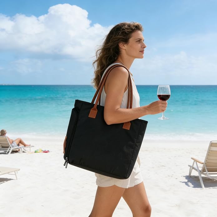 Tirrinia Wine Tote Bag, Beach Cooler for Travel Gift, Drink Purse Travel Bag with Spout for Picnic, BYOB, Party, Dinner, Pool