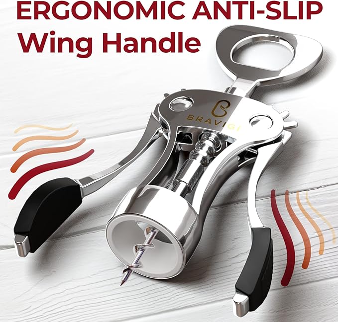 Premium Wine Opener, Wing Corkscrew - Made w/Heavy Duty Stainless Steel Screw & Zinc Alloy Body - Perfect Corkscrew to Open Wine & Beer Bottles - Great Bootle Opener For Bartenders, Restaurants & Home