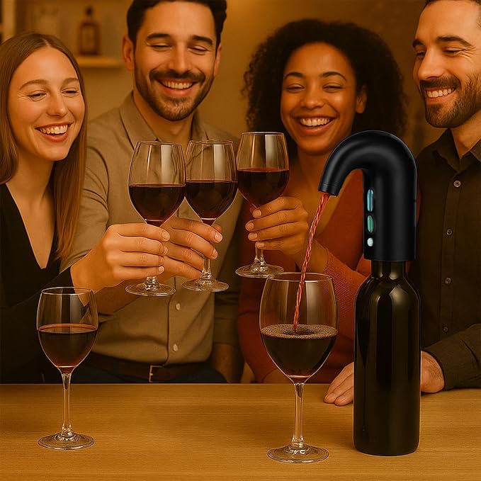 Electric Wine Aerator Dispenser Opener - Portable Accessory - Red & White Wines, Touch Activated Aeration For Wine and Spirit - Beginner and Enthusiast - Spout Pourer - Wine Gifts (BLACK)