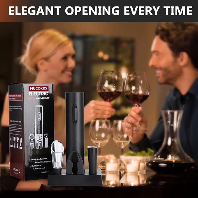 Rechargeable Electric Wine Bottle Opener - NUCOKRS One-click Button Corkscrew Remover Easy to Use for Wine Lovers Home Kitchen Party Wedding