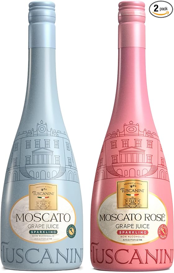 Tuscanini Italian Sparkling Grape Juice Gift Set, 25.3oz | Moscato & Rose Sparkling Grape Juice | Non Alcoholic Sparkling Juice | Imported from Italy | Kosher