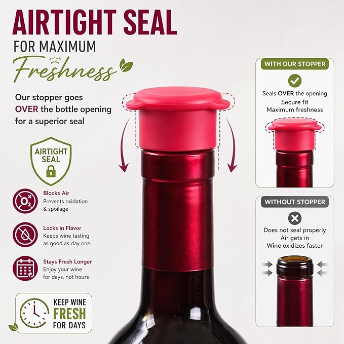 Wine Bottle Caps - Silicone Bottle Covers - Air-Tight Vacuum Seal - Wine Gifts for Women - Set of 4