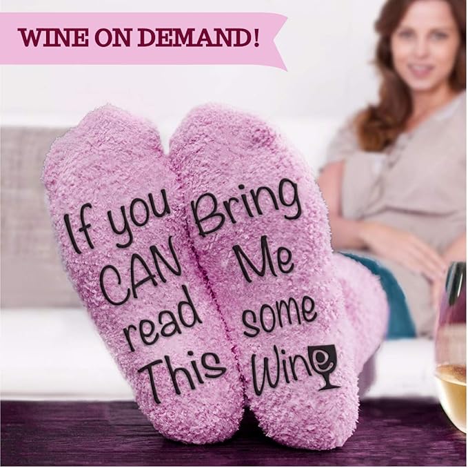 FUNNY WINE GLASSES + WINE SOCKS -16 oz Unbreakable Stemless Wine Glass With Sayings & Fuzzy Girl Socks “If You Can Read This, Bring Me Some Wine"