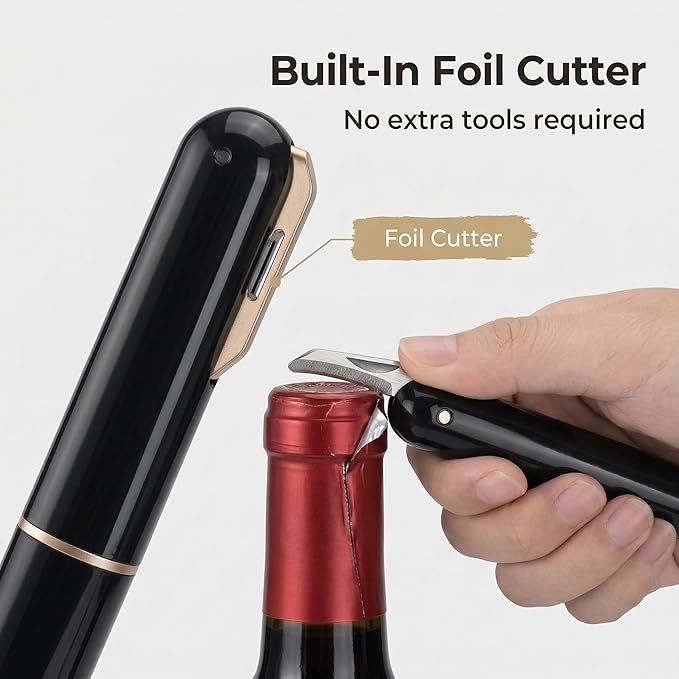 Wine Bottle Opener, Air Pressure Wine Corkscrew With Cutting Wine Bottle Foil Knife, Effortlessly Open Wine Bottles Without Damaging Corks, Easy-to-Use(Black) (black)