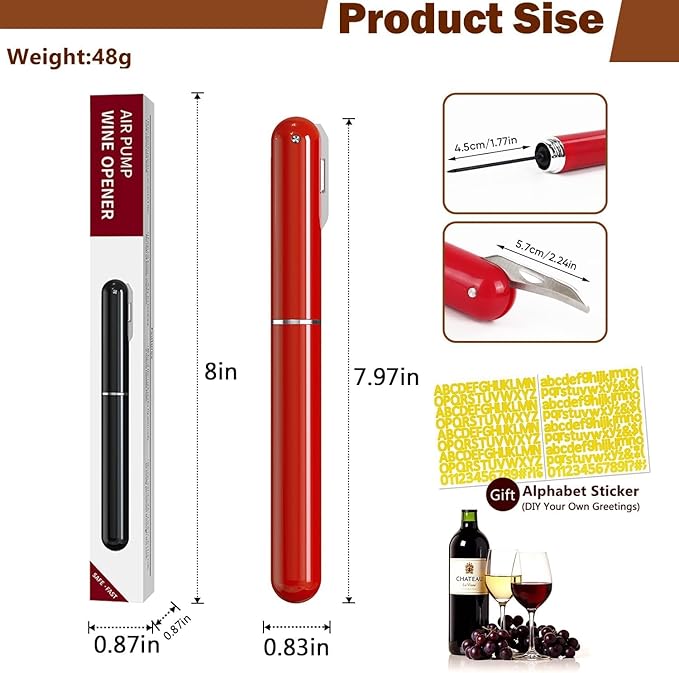 Air Pressure Wine Bottle Opener - NUCOKRS Special Pen Shape Design Corkscrew with Foil Cutter 3-7 Times to Open Green Red
