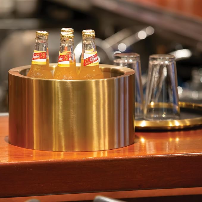 Service Ideas PT2BSVG Double Wall Party Tub, Beverage and Wine Chiller Ice Bucket, Round, Stainless Steel, 1.5 Gallon, Vintage Gold