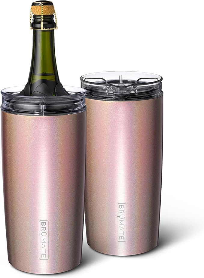 BrüMate Togosa 2-in-1 Wine Chiller Bucket & Pitcher | 100% Leakproof Locking Lid | Portable Chiller Fits Most Wine, Champagne, & Liquor Bottles | Perfect Wine Gift | 49oz (Glitter Rose Gold)