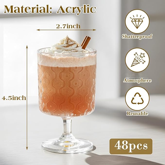 FillTouch 36 Pcs Mini Wine Glasses Bulk, 7.5 oz Small Acrylic Goblets Set, Unbreakable Clear Wine Cups Bulk Cocktail Glasses for Mother's Day Wedding Birthday Guest Graduation Party Supllies (Begonia)