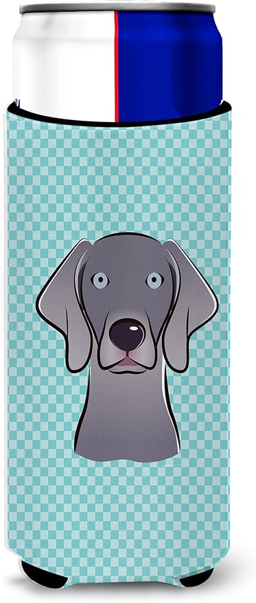 Checkerboard Blue Weimaraner Ultra Beverage Insulators for slim cans BB1169MUK