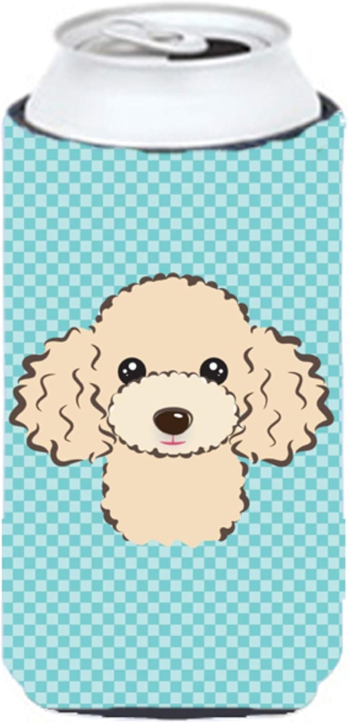 Caroline's Treasures BB1196TBC Checkerboard Blue Buff Poodle Tall Boy Hugger Can Cooler Sleeve Hugger Machine Washable Drink Sleeve Hugger Collapsible Insulator Beverage Insulated Holder
