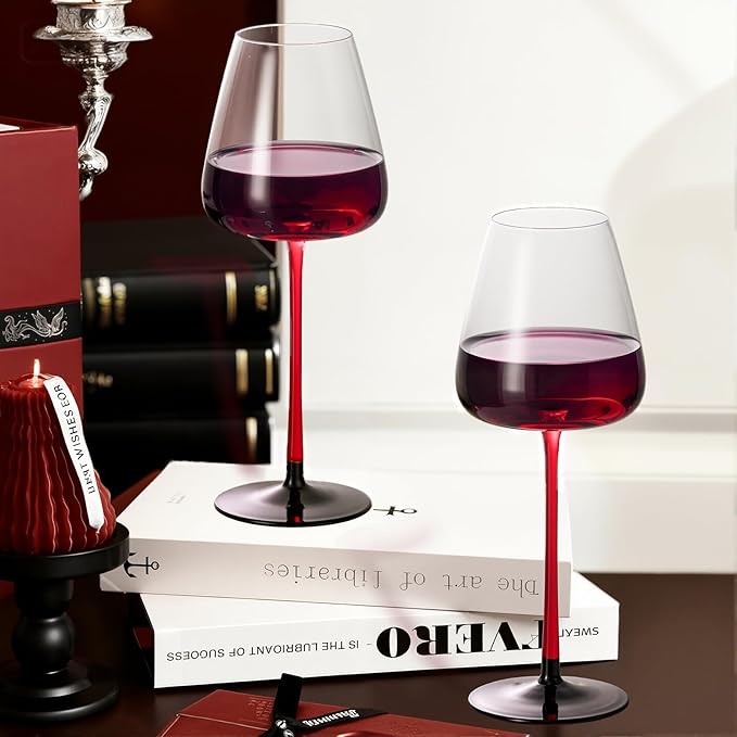 KAMMAK Wine Glasses Set of 2, 11.49 oz Hand Blown Crystal Bordeaux Wine Glasses, Thin Rim & Long Stem, Perfect for Red & White, Daily Use, Wedding or Birthday Gift with Gift Box, Background 240
