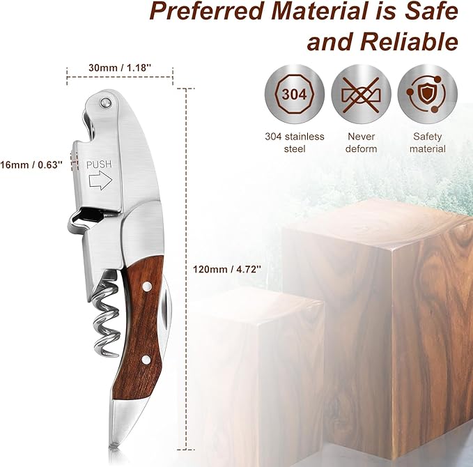 Waiter Corkscrews, Manual Wine Opener with Foil Cutter, Bottle Opener, All-in-One Stainless Steel Cap Remover Rosewood Handle, Waiters Friend, Wine Key for Sommelier, Bartender and Servers