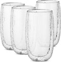 BTaT- Double Walled Glasses, 4 Pack, 12 oz (350 ml), Insulated Dotted Glass Cups, Double Wall Drinking Glasses for Iced Tea, Juices, Water, Cocktails, Hot and Cold Beverages