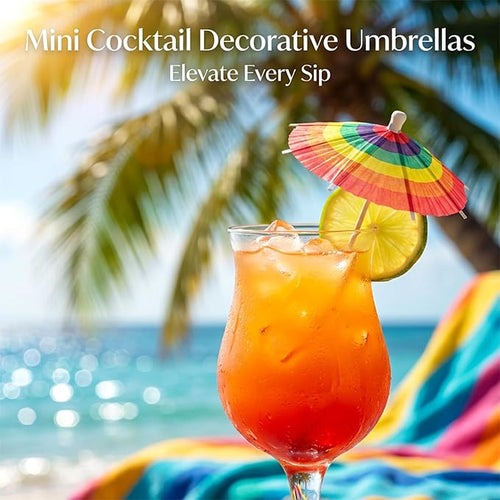 50 PACK Drink Umbrellas - 5 Styles Cocktail Umbrellas for Drinks, Paper Mini Umbrella for Drinks Hawaiian Cupcake Toppers, Colorful Cocktail Picks for Luau Parasols Tiki Party Decorations