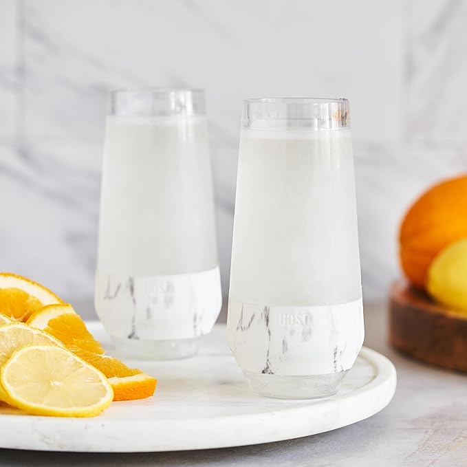 Host Freeze Insulated Champagne Glasses, Gifts for Mom, Home Bar Gifts for Women, Freezer Cooling Cups for Mimosas, Prosecco and Bubbly, Stemless Chilling Sparkling Wine Glasses, 9oz, Set of 2, Marble