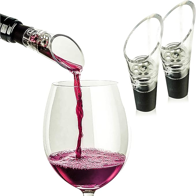 Wine Aerator Pourer Spout – 2-in-1 Diffuser Oxygenator and Pouring Dispenser for Enhanced Smoother Flavors of Red Wines – Silicone Aeration Breather (Black Stopper)