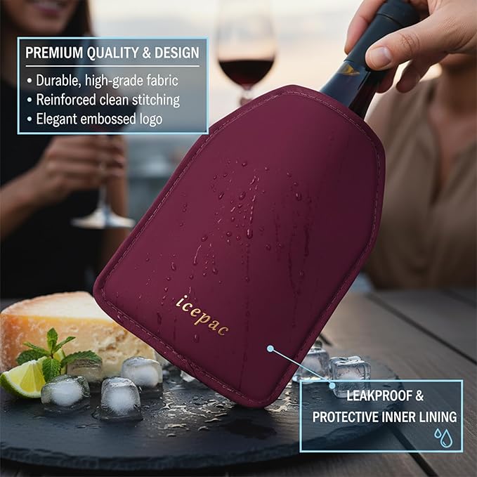 Wine Cooler Sleeve, Wine Bottle Gel Cooler Sleeve Freezer Chiller, Long Lasting Keep Wine Cool and Chill Sleeve for Prosecco Champagne Beer Wine Bottles(1PCS red)