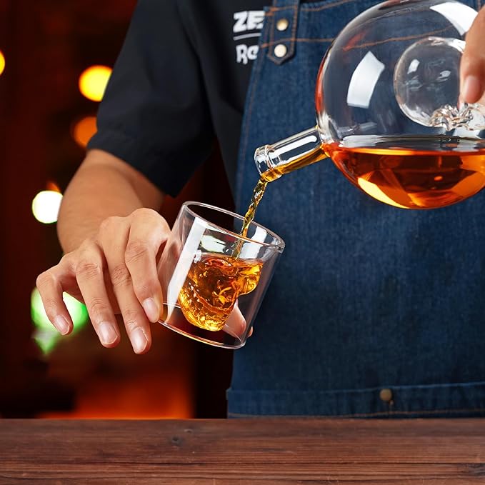 FrutPunch Whiskey Decanter Set, Decanter Set for Men with Two Cups, Suitable for Spirits, Bourbon, Cocktails, Vodka, Scotch Whiskey, 28OZ, Cup is 2.7OZ