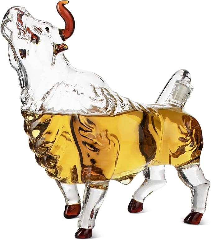 Charging Bull Whiskey Decanter - 1000ml El Matador Wall Street Bull Liquor Dispenser - Unique Glass Bullfighter Carafe for Bourbon, Scotch, Vodka - Cool Office Decor & Birthday Gift for Men, Boss