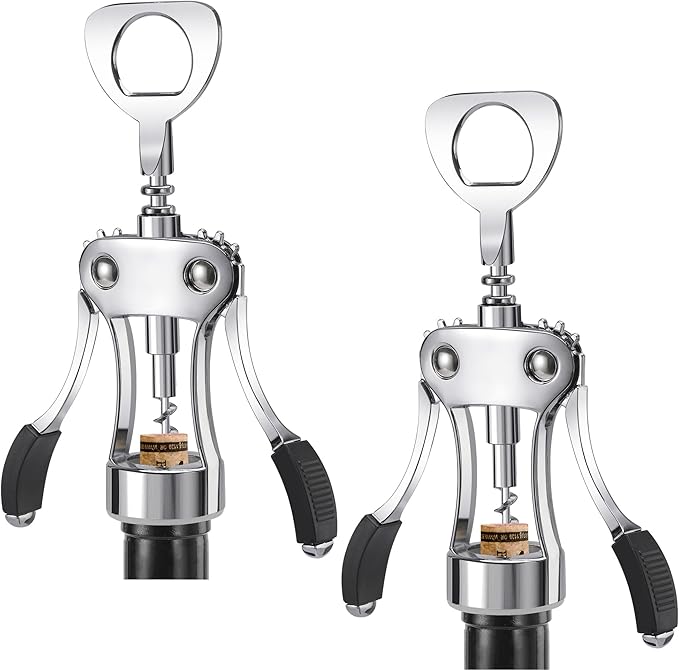 KORCCI Wine Opener, Heavy-Duty Zinc Alloy Wing Corkscrew, Premium Beer Bottle Opener, Multifunctional Wine Accessories with Ergonomic Handle and Sharp Screw, for Kitchen, Bar, Restaurant (2PCS)