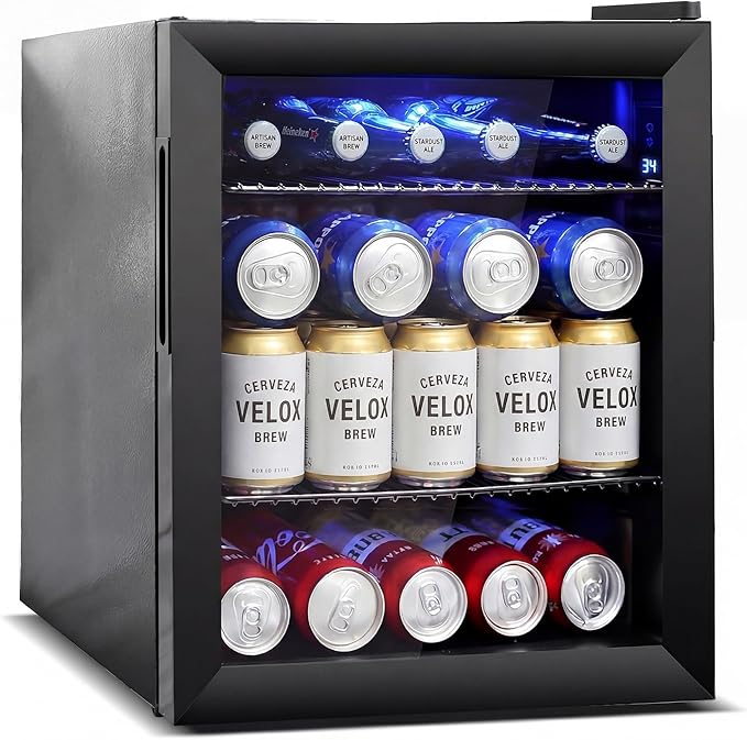 Mini Beverage Refrigerator - Small Beverage Fridge with Glass Door for Soda Beer Wine – Countertop Drink Cooler for Home, Dorm, Office or Bar, Electronic Temperature Control，1.4cu.ft.Black