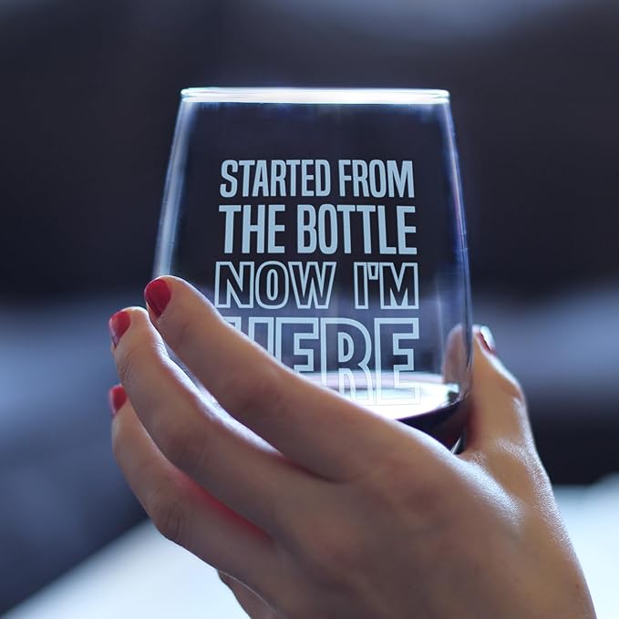 Bevvee Started From the Bottle – Funny Stemless Wine Glass, Large 17 Ounces, Etched Sayings, Gift Box