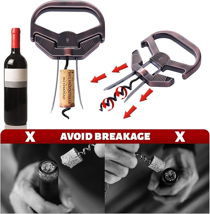 3 in 1 Ah So Two Prong Wine Opener & Cork Remover,It Can Remove The Older and Fragile Wine Corks so Easy for Connoisseurs to Uncork (classic-4H)