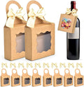 Sankoly 10 Pieces Wine Bottle Box with Window Paper Wine Gift Box with Bow Tie Mini Gift Boxes Bottle Hanger Favor Box for for Holding Candy Chocolate Cookies Mini Gift (Brown)