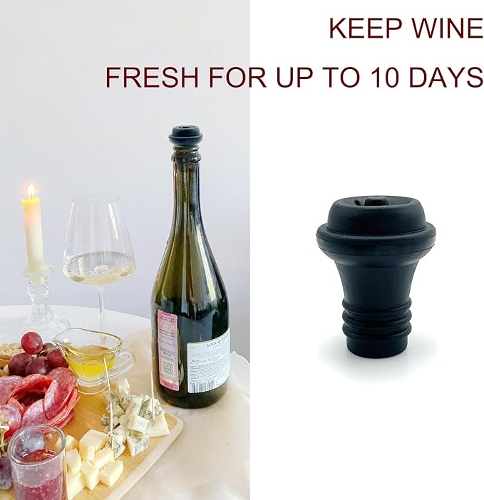 Wine Saver Vacuum Pump with 6 Stoppers, Wine Pump and Wine Vacuum Stopper, Reusable Bottle Sealer Keeps Fresh