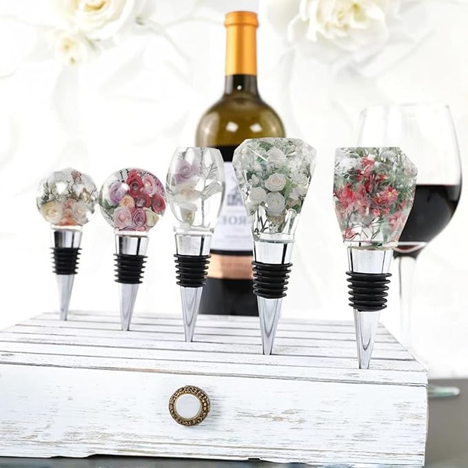 20 Pcs Wine Bottle Stopper Set Kit, Resin Wine Bottle Stoppers Molds Set Accessories, Wine Stoppers for Silicone Mold Epoxy Resin (Alloy Silver)