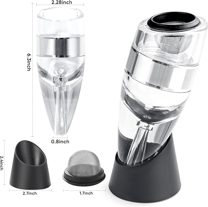 D&Slifei Wine Aerator Pourer and Decanter with Unique Aeration Device Quickly Enhances Wine Flavors with Smoother Finish,Best Gifts for Wine Lovers and Sommeliers.(Silvery)