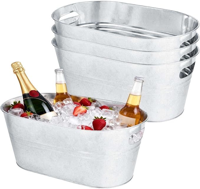 OBTANIM 3 Pack 4 Gallon Galvanized Ice Buckets Metal Champagne Drink Cooler Storage Ice Tub with Carry Handles for Beer Cocktails Wine Beverage Home Parties Bar Cooling Supplies