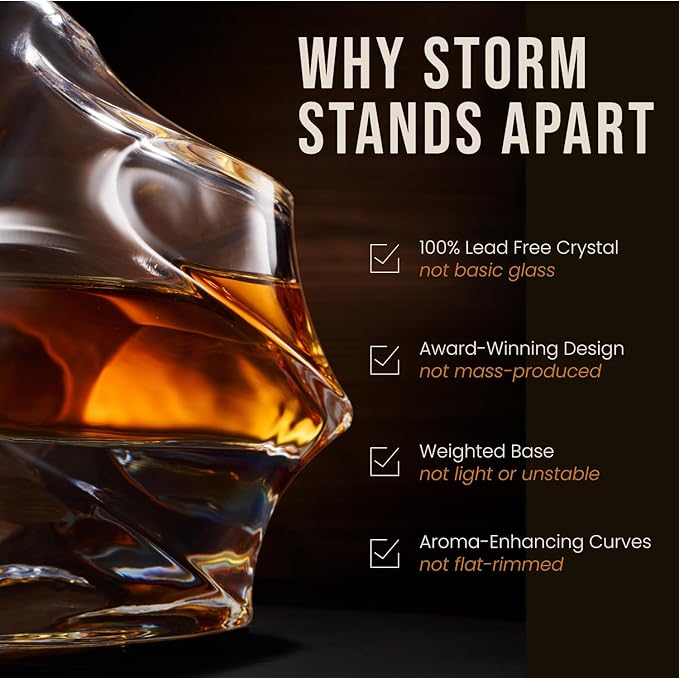 TsukiGlass Storm Japanese Crystal Whisky Decanter | 100% Ultra Clarity Lead-Free Crystal | 750ml Elegant Liquor Carafe for Whiskey, Scotch | Fathers Day Gift | Bourbon & Spirits