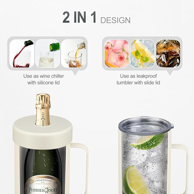 Wine Bottle Chiller with Handle | Portable Rapid Cooling Champagne Insulator | Stainless Steel Wine Cooler Sleeve | Ideal Gift for Wine Lover | | Perfect for Dinner Parties & Outdoor Picnics