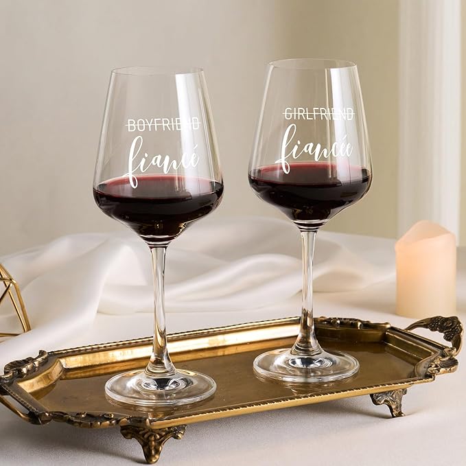 AW BRIDAL Engagement Gifts for Couples Wine Glasses Set, Fiance Fiancee Gifts for Women Bride to Be, Engaged Wine Glasses with Wine Stopper & Wood Keepsake Box, 2026 Wedding Gifts for Newlyweds