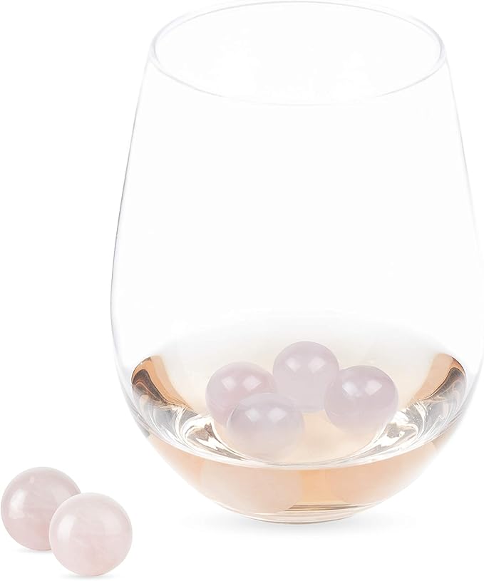 Twine Rose Quartz Wine Gems, Pink Drink Chillers, Real Polished Rose Quartz Stone Spheres, Whiskey Stones, Pink, Set of 6