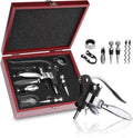 Wine Bottle Opener Gift Set - 8 PCS Corkscrew Opener with Wood Case, Stainless Steel Opener Kit for Birthdays & Weddings