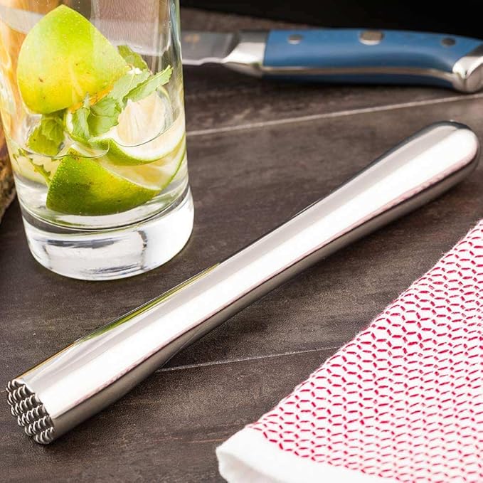 Restaurantware Bar Lux 8 Inch Muddler For Cocktails 1 Premium Ice Crusher Tool - Comfortable Hold Durable Stainless Steel Mojito Muddler For Making Mint Or Fruit Based Drinks For Home Bars