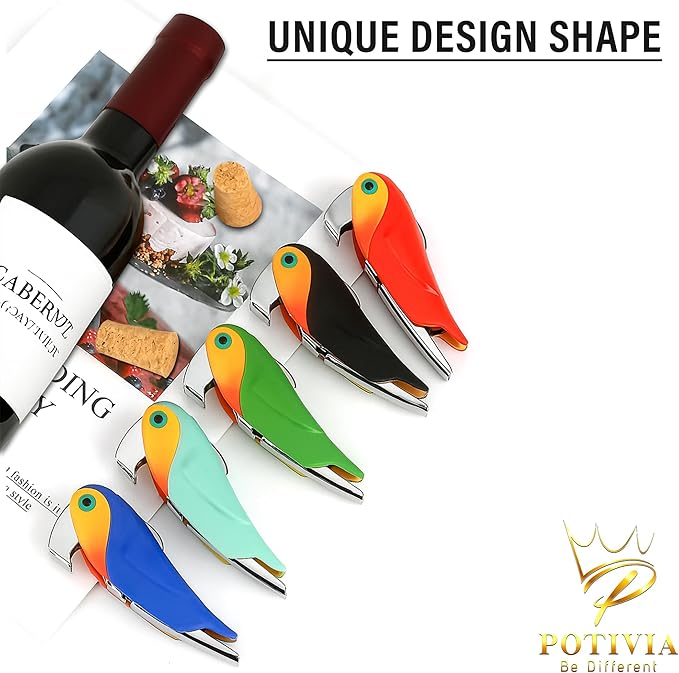 Wine Opener Waiter Corkscrew - Professional Wine Key for Servers & Bartenders with Foil Cutter - Manual Bottle Opener, Double Hinged Bird Shape 3-in-1 (Blue)