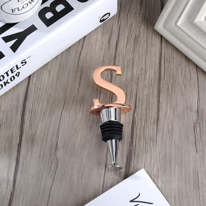 Miicol Wine Bottle Stopper, Prosecco Topper, Rose Gold Wine Stopper, Personalised Champagne Stopper, Initial Funny Prosecco Gift, Wine Lovers Gift, Kitchen Decor, Letter S