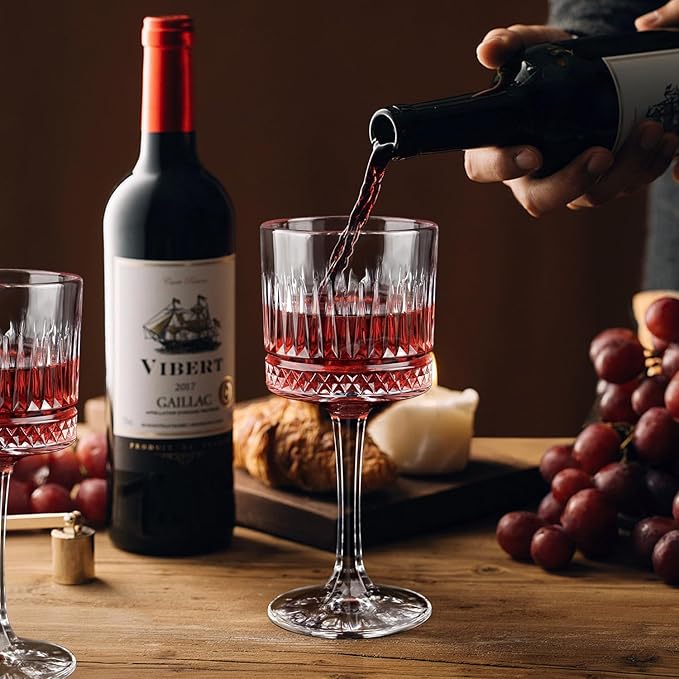 Wine Glasses Set of 4, 13.5oz Crystal Wine Glasses, Lead-Free Square Wine Glass with Long Stem, Wine Gifts for Wedding Birthday