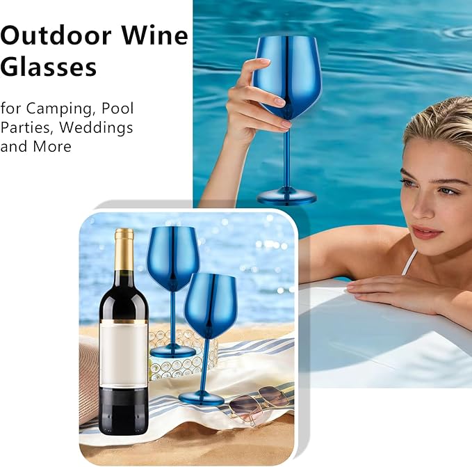Stainless Steel Wine Glasses Set of 4 Unbreakable Blue Wine Glass 18 oz Unique Metal Wine Goblets for Outdoor, Travel, Camping, Pool, Ideal Gift for Wine Lovers