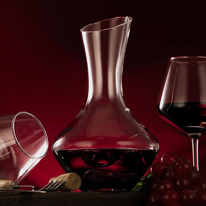 NEW PACIFIC YOUYAH Wine Decanter, Red Wine Carafe 100% Hand Blown Lead-free Crystal Glass, Elegant Design Wine Decanter, Wine Accessories, Idea Wine Gift for Wine Lovers, Transparent