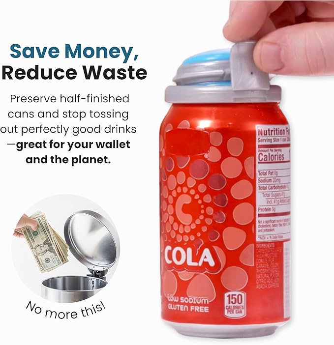 Jokari 2 Click Can Pump and Pour Carbonation Saver for 12oz Soda and Beer Cans Keep Fizzy Drinks Fresh Press On Manual Soda Preserver Reusable Can Cap for Carbonated Beverages 2 Pack