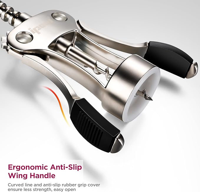 IPOW Wine Opener, Zinc Alloy Wine Bottle Opener, Wing Corkscrew Heavy Duty, Manual Multifunctional Cork Screw for Waiter, Satin Nickel