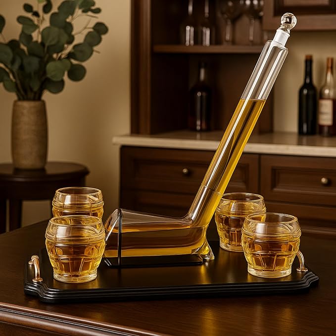 Ice Hockey Whiskey Decanter Set with 4 Unique Helmet Glasses, 750ml Decanter and 8oz Glasses – Perfect for Hockey Fans Gift, Whiskey Lovers, Sports Enthusiasts, Fathers, or Holidays by The Wine Savant