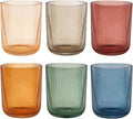 8.5 oz Drinking Glasses, Colored Highball Glasses Set of 6, Ribbed Glassware Glass Cups, Water Glasses for Juice, Iced Coffee Cups, Cocktail Glasses