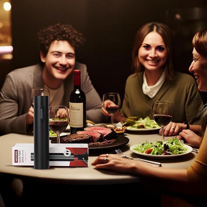 Electric Wine Opener – NUCOKRS Rechargeable Corkscrew with USB-C, One-Touch Automatic Cork Remover, Sleek Black Design Easy to Use for Home Kitchen Party Wedding Gifts