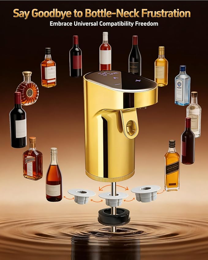 Fathers Day Gift | World Cup Viewing Party Supplies,Electric Whiskey & Cocktail Dispenser-Smart Pouring, Adjustable 1‑999ml Dosing, Rechargeable Battery, Ideal for Home Bars & Enthusiasts (Gold)